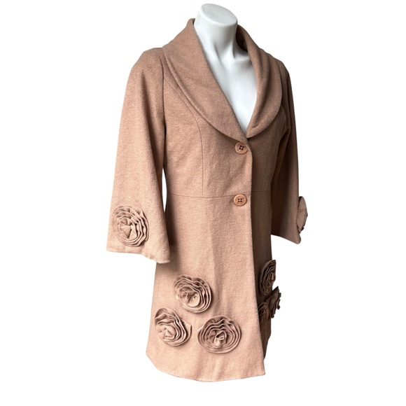 Vintage Radzoli Floral Appliqué Polyester/Wool Blend Wide Collar Coat, Sz L - Picture 3 of 15